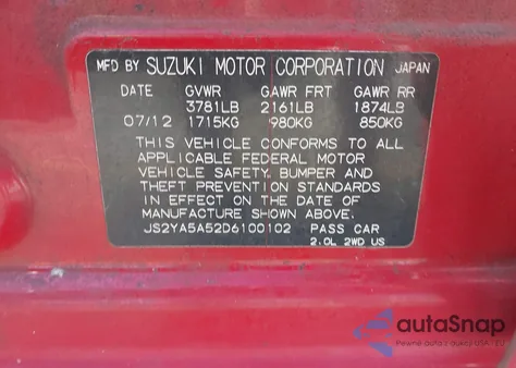 2013 Suzuki Sx4 z USA, uszkodzony, nr VIN JS2YA5A52D6100102